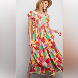 Easel Vibrant Multi-Colored Wide legged Jumpsuit